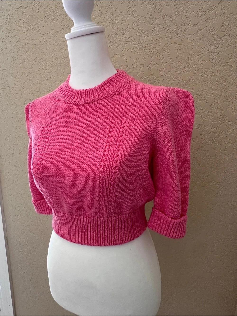 CHANEL Hot Pink Cropped Crewneck Sweater
